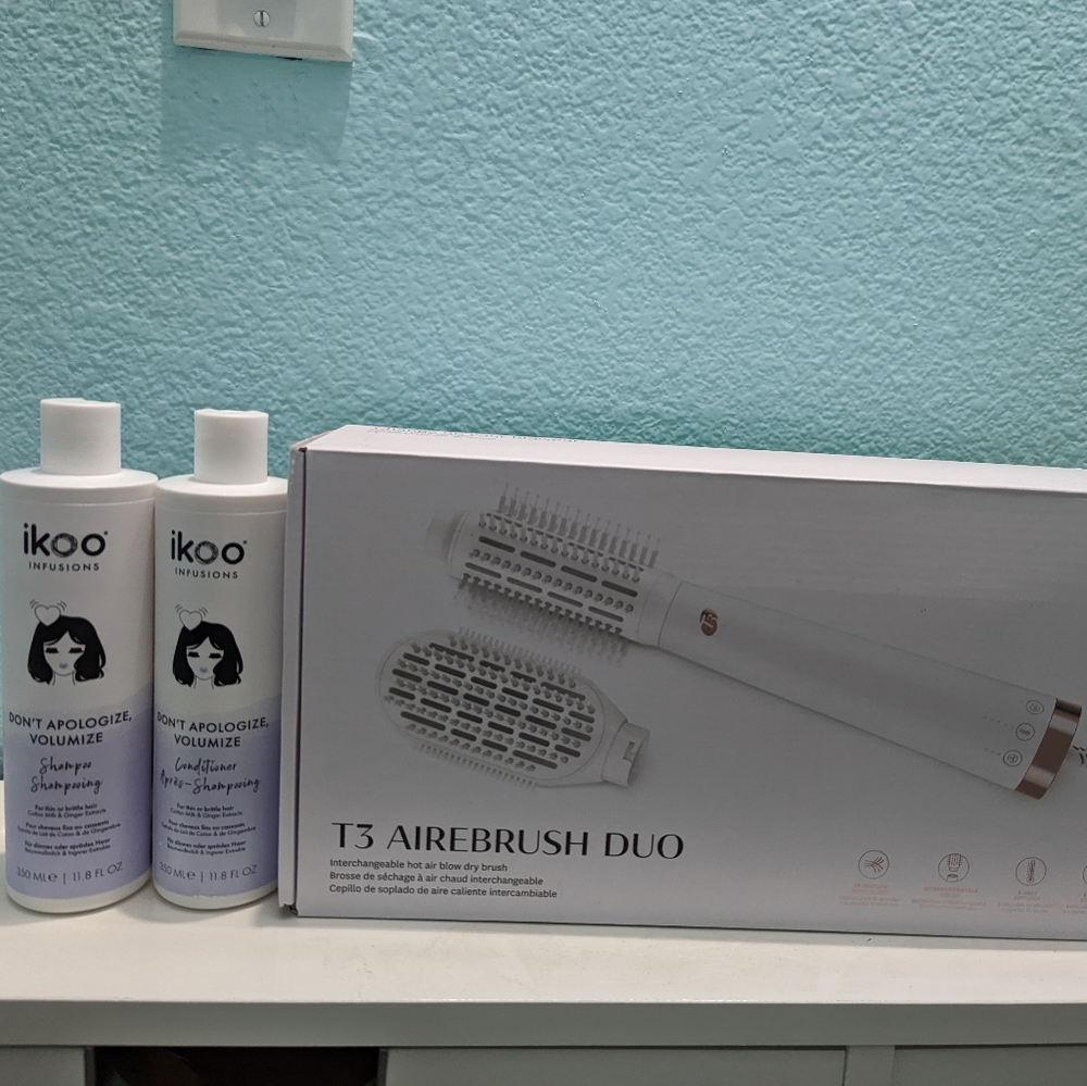 T3 AireBrush Duo Blow Dry Brush + ikoo shampoo+ conditioner
